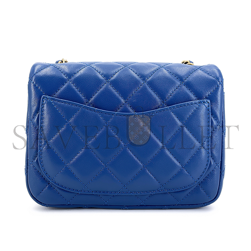 CHANEL BLUE QUILTED LAMBSKIN PEARL CRUSH SQUARE MINI FLAP BAG AGED GOLD HARDWARE AS1786 (18*13*7cm)